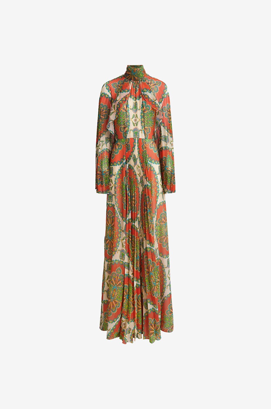 Langes plissiertes Georgette-Kleid mit Paisley-Print