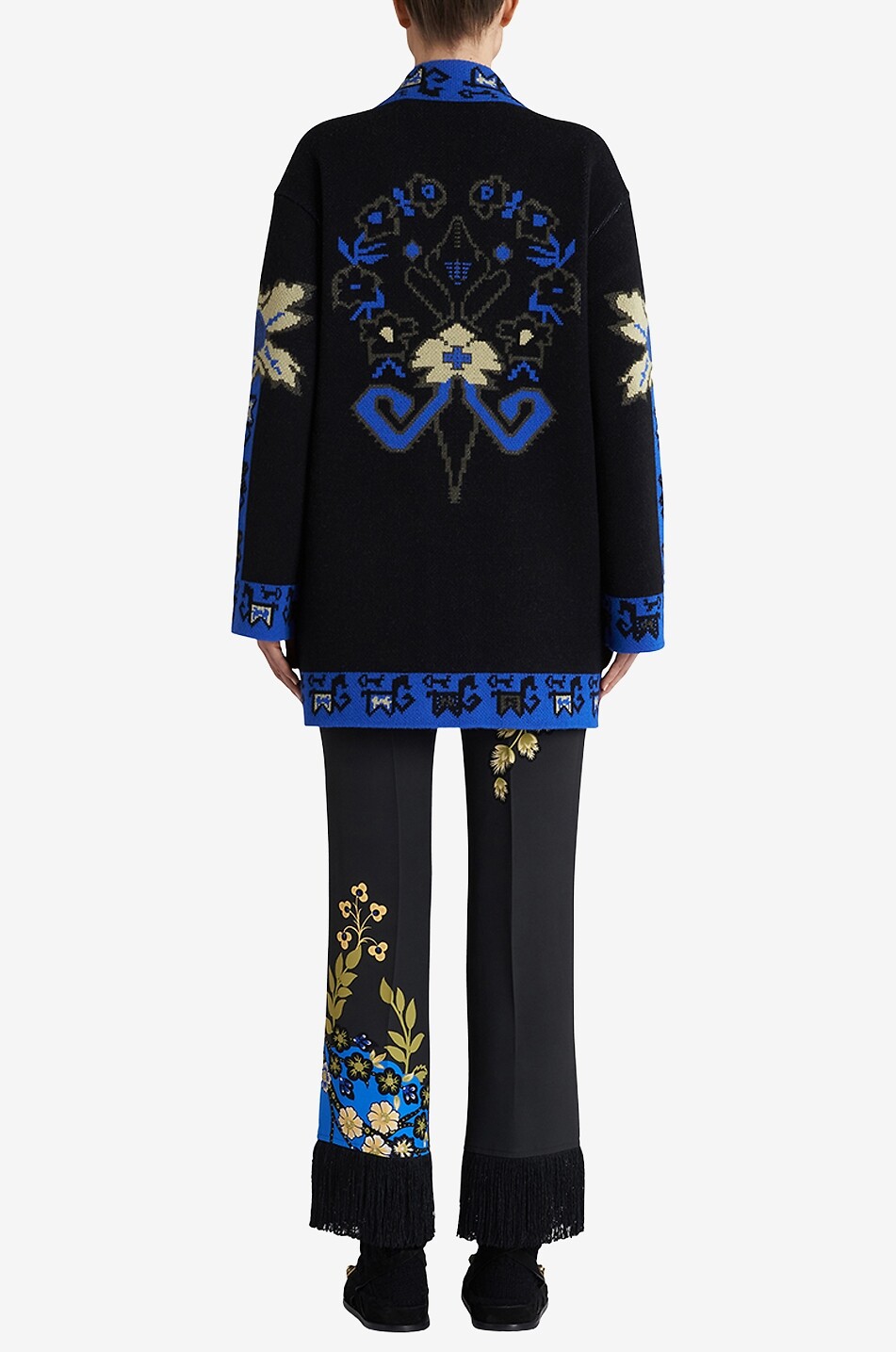 Cardigan jacquard en laine à motifs géométriques