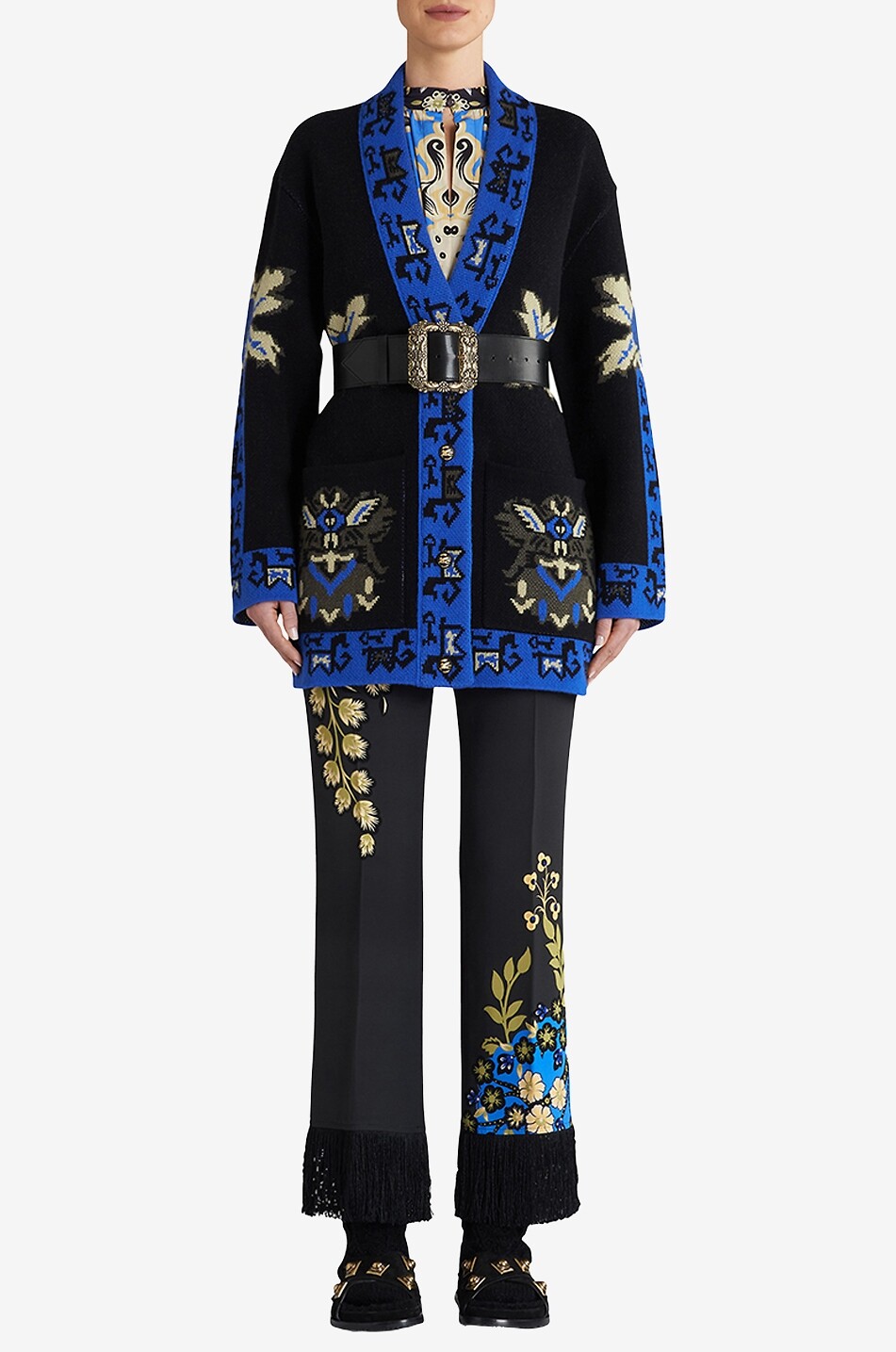 Cardigan jacquard en laine à motifs géométriques