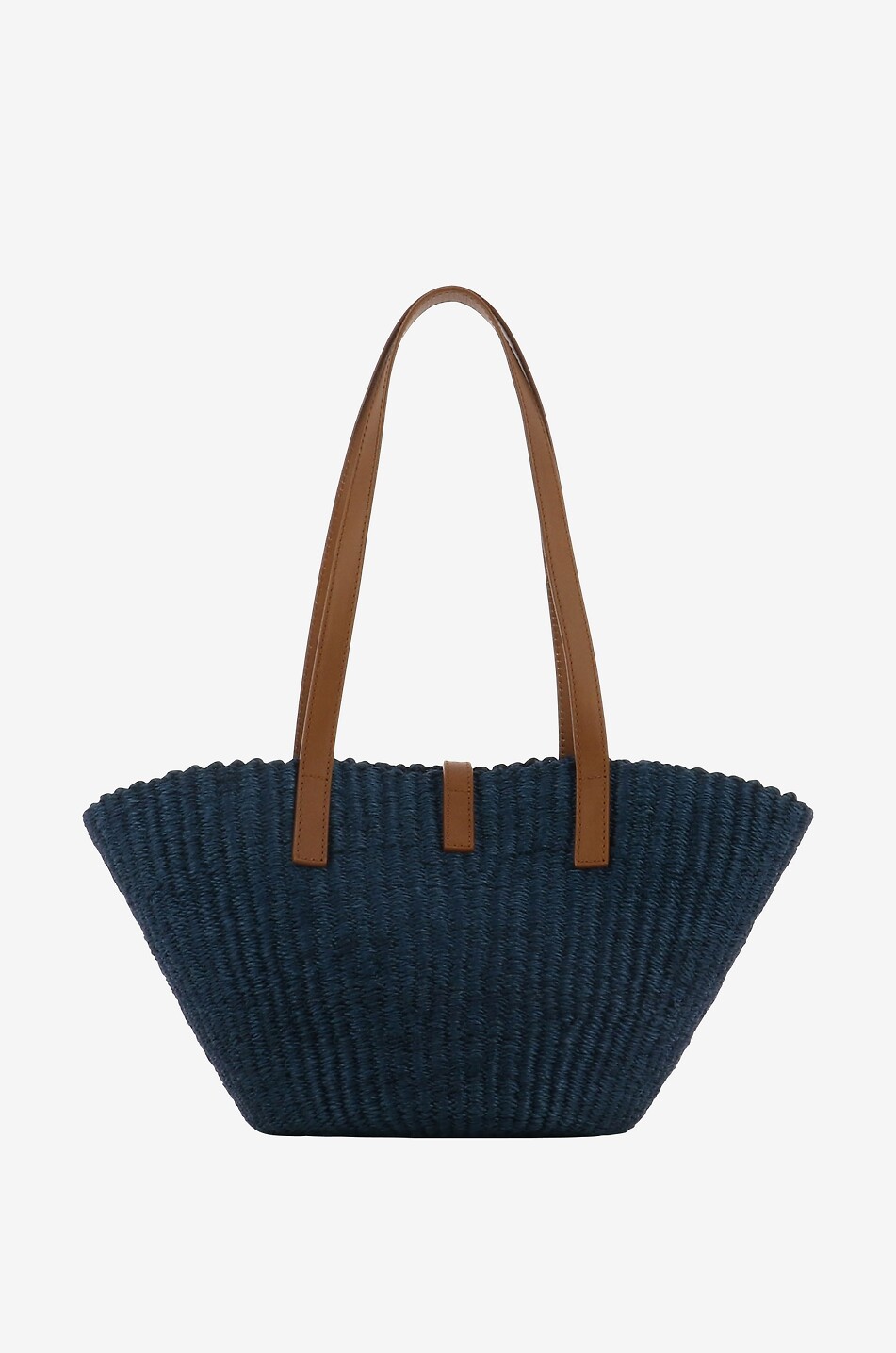 SAINT LAURENT PARIS Sac cabas crocheté en raphia et cuir Panier Small Femme BLEU 3
