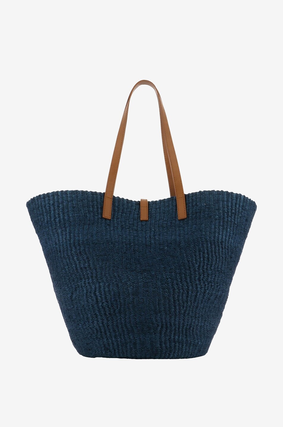 SAINT LAURENT PARIS Sac cabas en sisal et cuir Panier Medium Femme BLEU 3