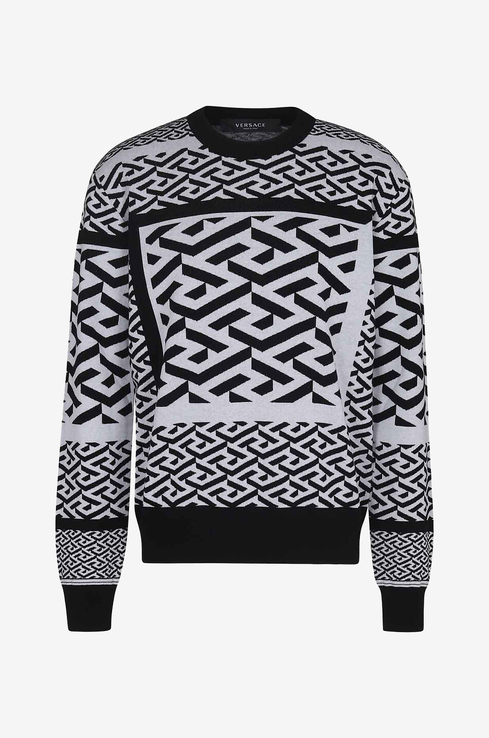 VERSACE La Greca bi-colour wool and cotton thin jacquard jumper Men MULTI COLOURED 1