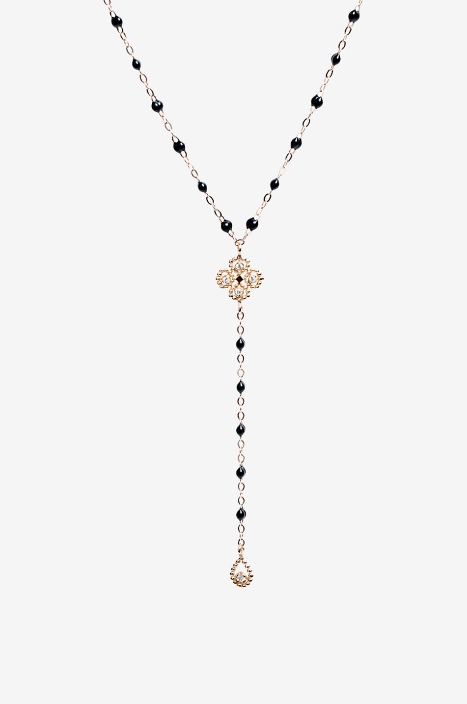 GIGI CLOZEAU Rosenkranz-Halskette aus Roségold Harz und Diamanten Lucky Trèfle Damen SCHWARZ 1