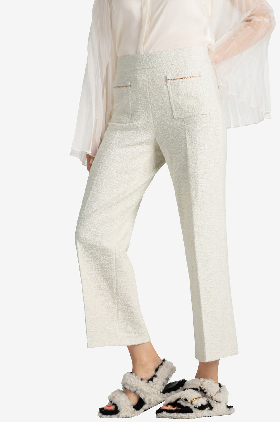 CAMBIO Verkürzte Tweedhose mit hoher Taille und weitem Bein Cameron Damen WEISS 8
