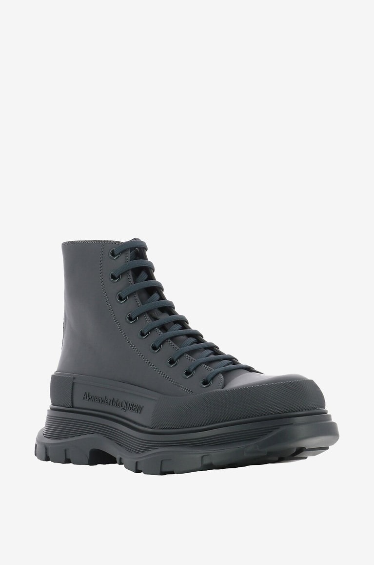 ALEXANDER McQUEEN Bottines à lacets en cuir de veau Tread Slick Homme NOIR 1