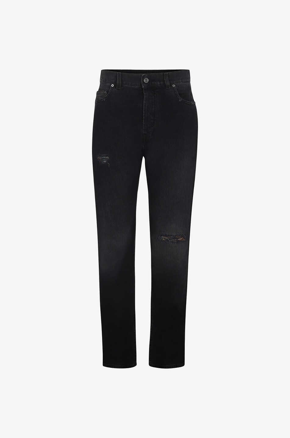 Jean vieilli droit orné de patchs en fils