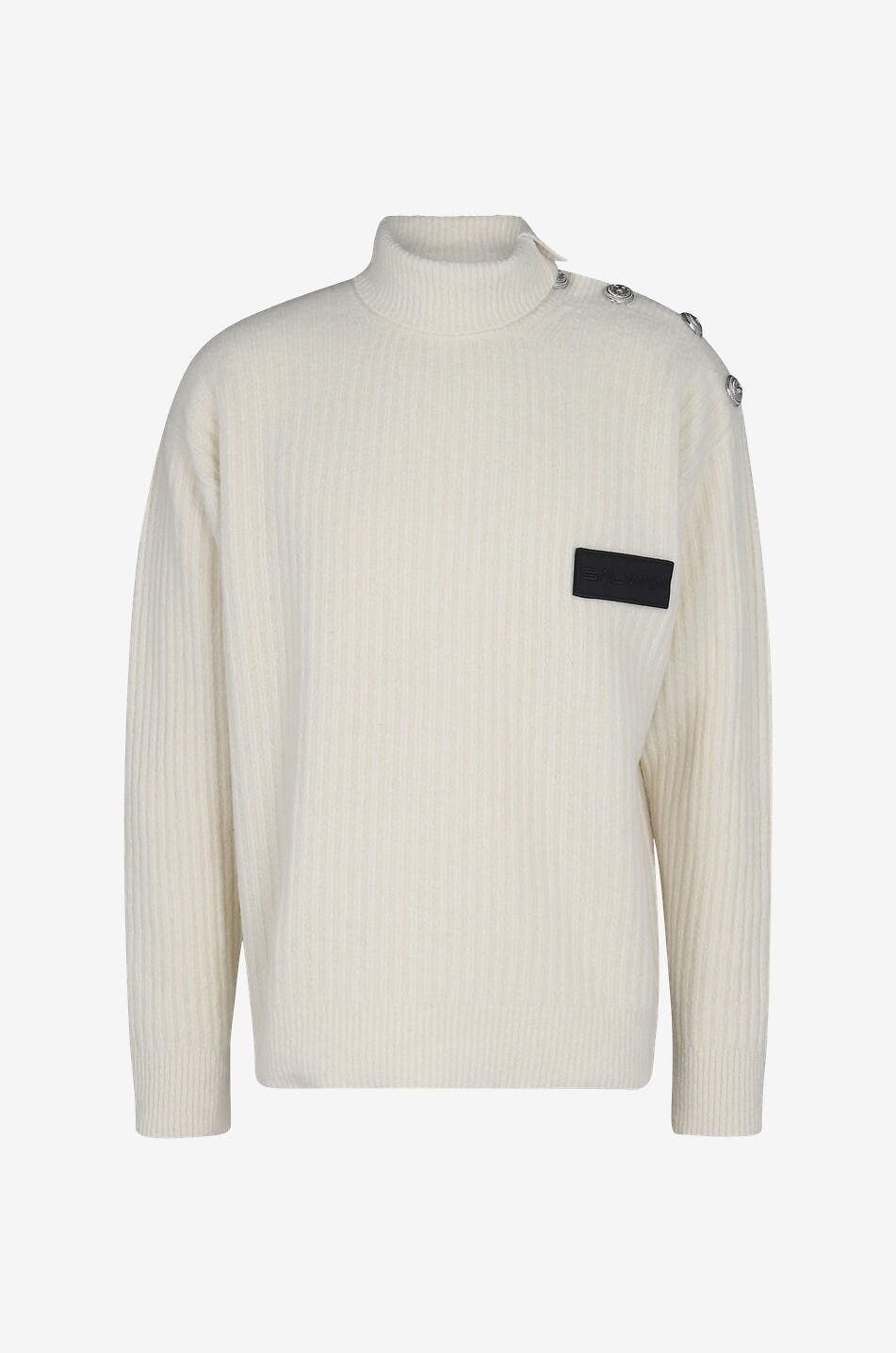 Rippstrickpullover mit Rollkragen aus Wollmix mit Knöpfen