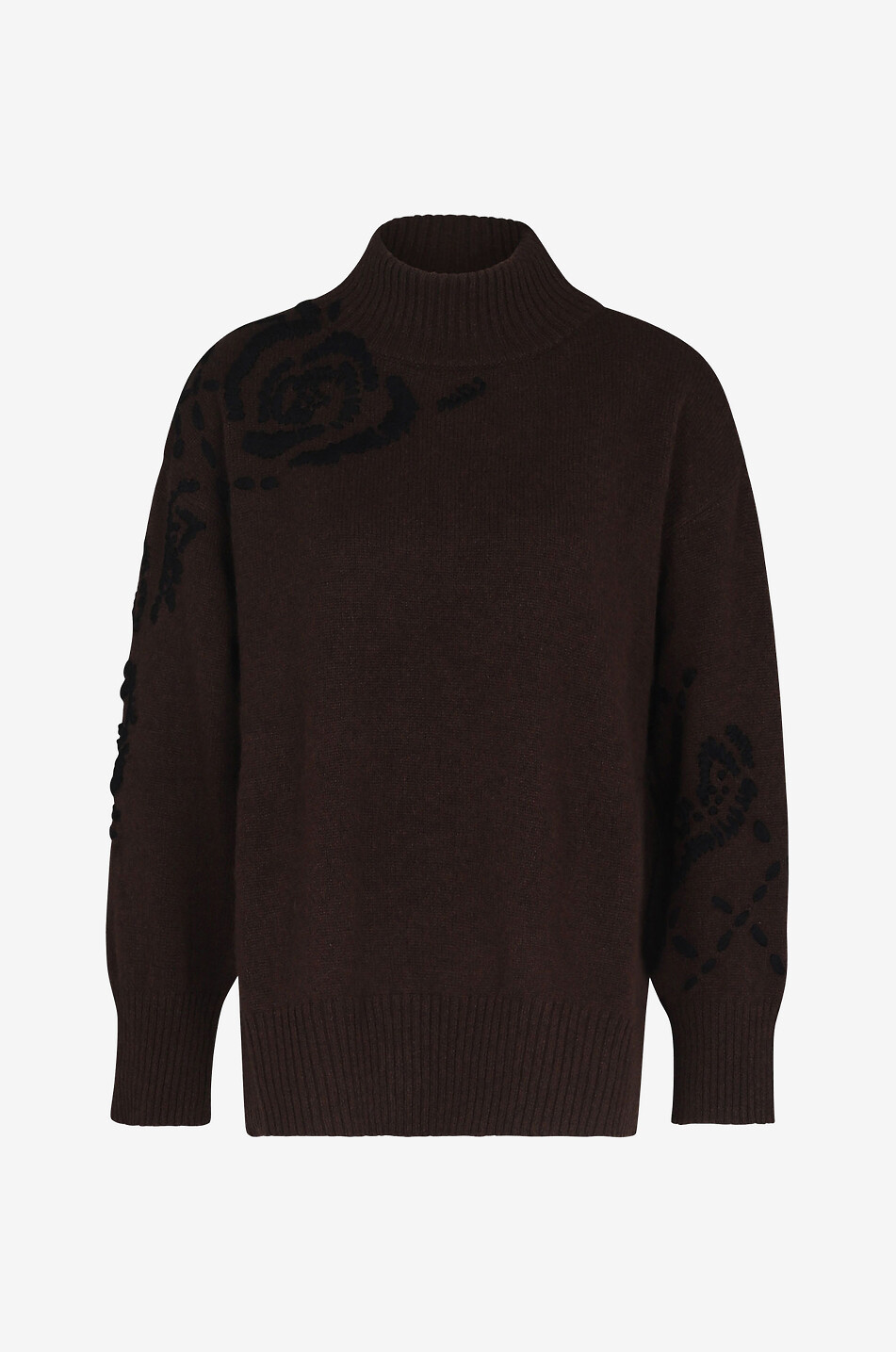 Loose embroidered cashmere jumper with side slits