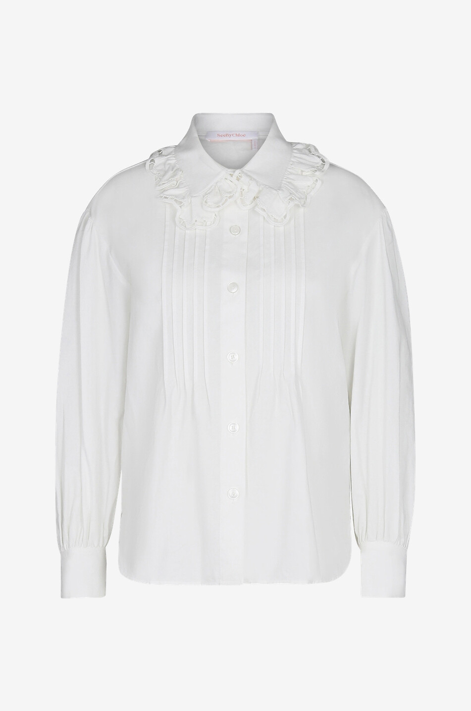 SEE BY CHLOE Loose organic cotton blouse with bib and guipure Women WHITE 1
