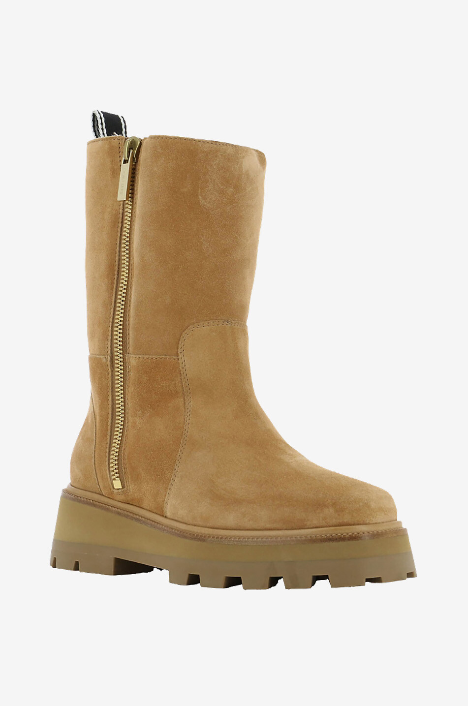 JIMMY CHOO Shearling-gefütterte Stiefeletten aus Wildleder Bayu Flat 50 Damen Mittle beige 1