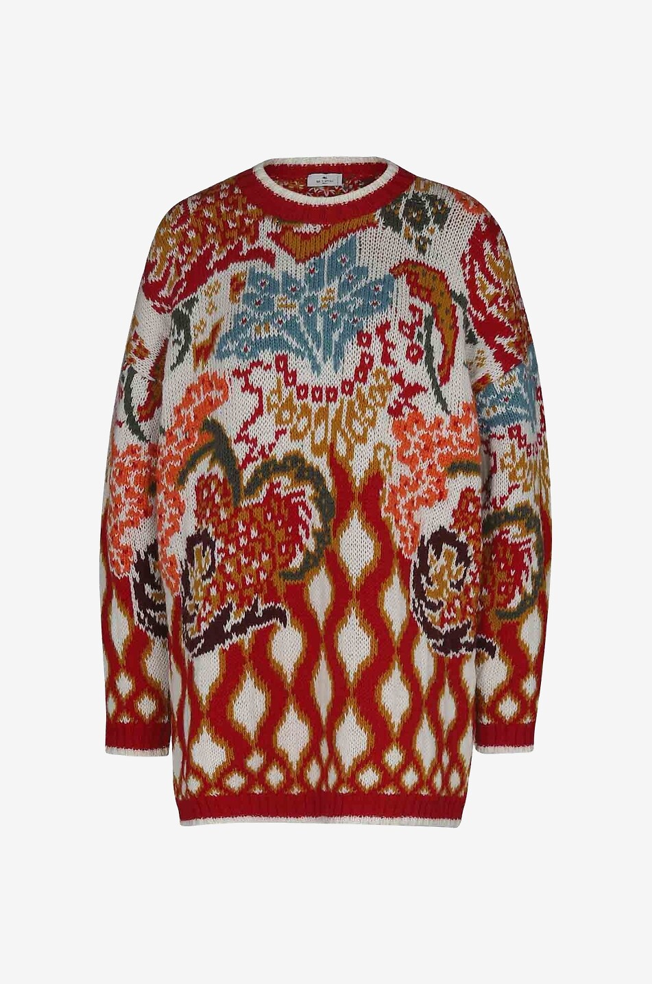 Floral patterned oversize wool blend jacquard jumper