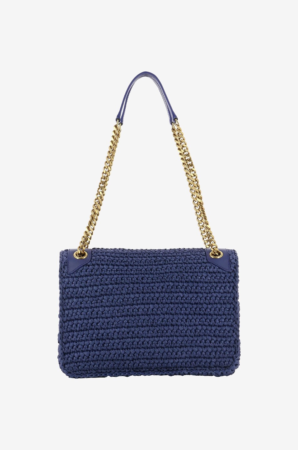SAINT LAURENT PARIS Niki Medium crocheted raffia and leather shoulder bag Women BLUE 3