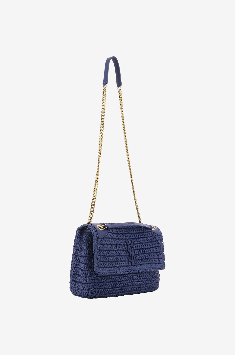 SAINT LAURENT PARIS Niki Medium crocheted raffia and leather shoulder bag Women BLUE 5