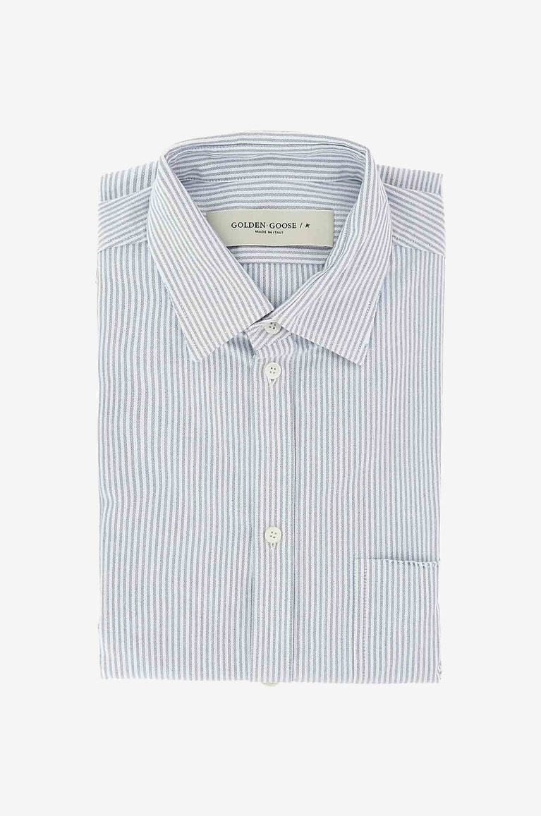 GOLDEN GOOSE Chemise rayée à manches longues en coton Golden Homme BLANC CASSE 1