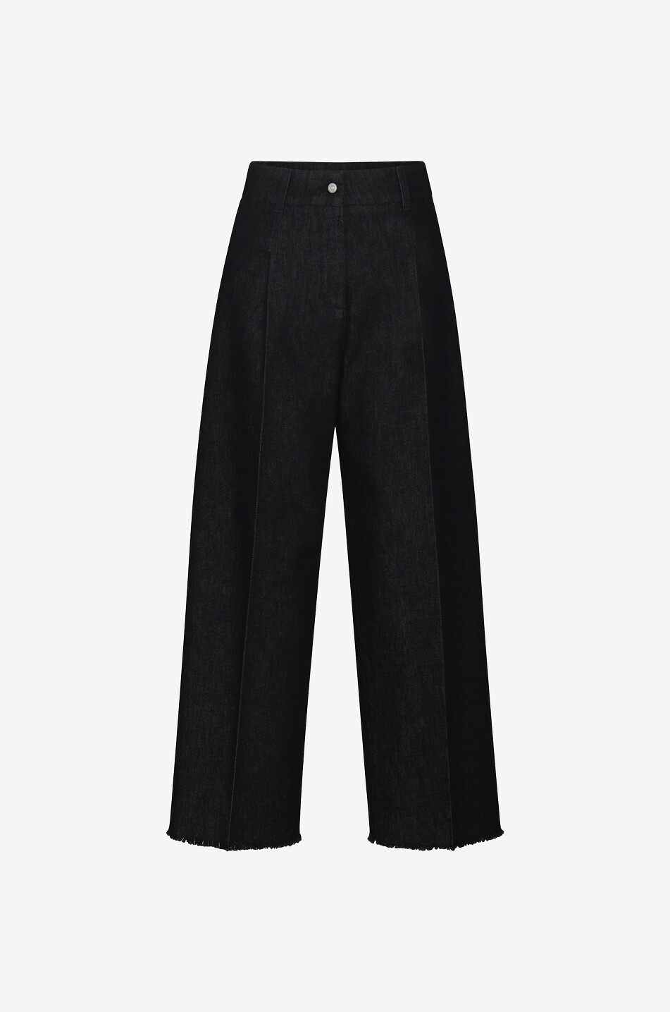 Verkürzte ausgefranste Bundfalten-Jeans mit weitem Bein