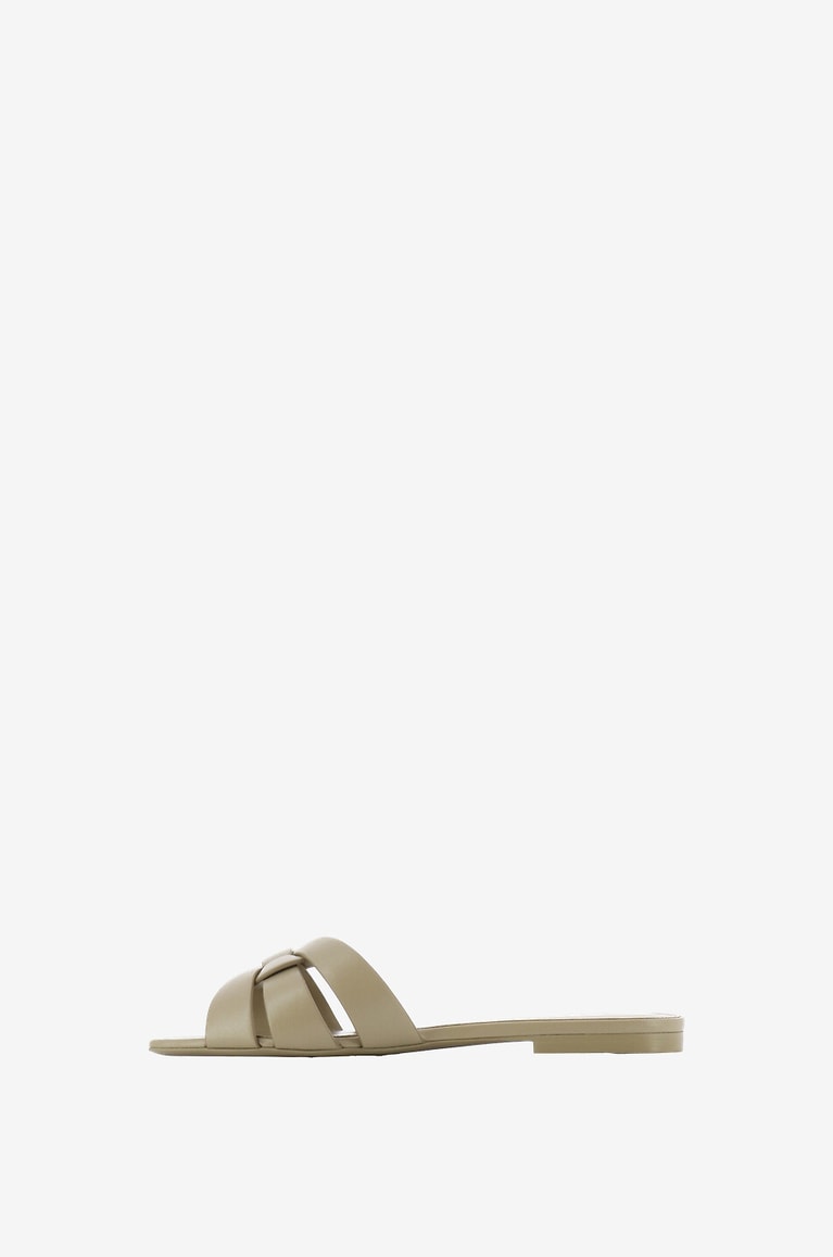 SAINT LAURENT PARIS Tribute 05 square toe leather flat mules Women BEIGE 3