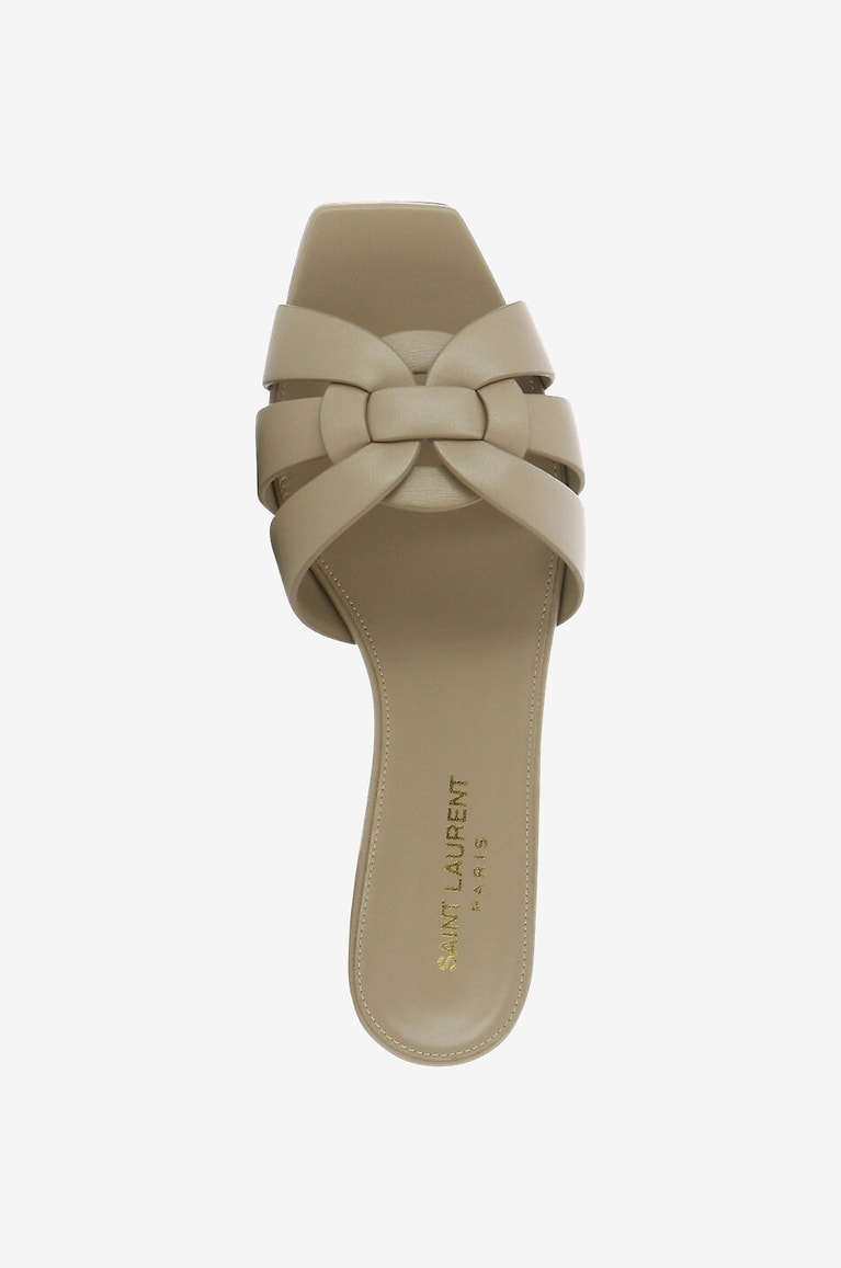 SAINT LAURENT PARIS Tribute 05 square toe leather flat mules Women BEIGE 5