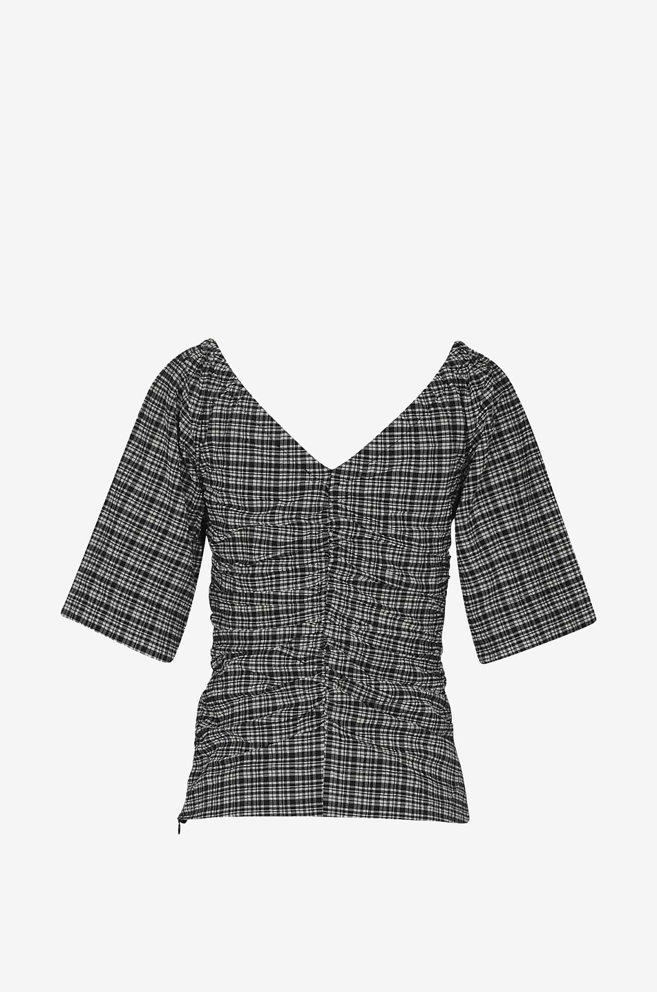 Blouse à carreaux et col V en seersucker