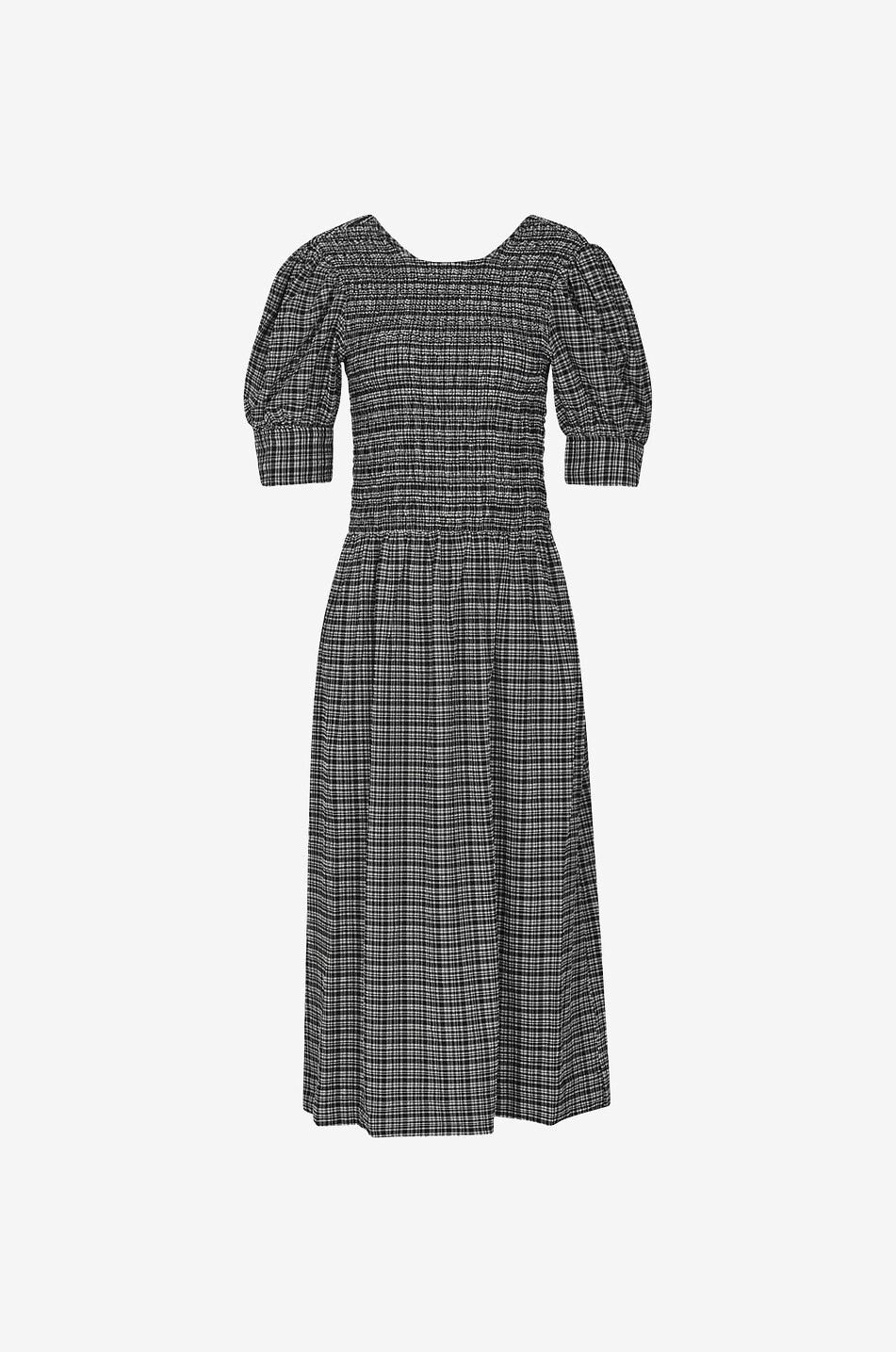 Kariertes Midikleid aus Seersucker mit Rückenausschnitt