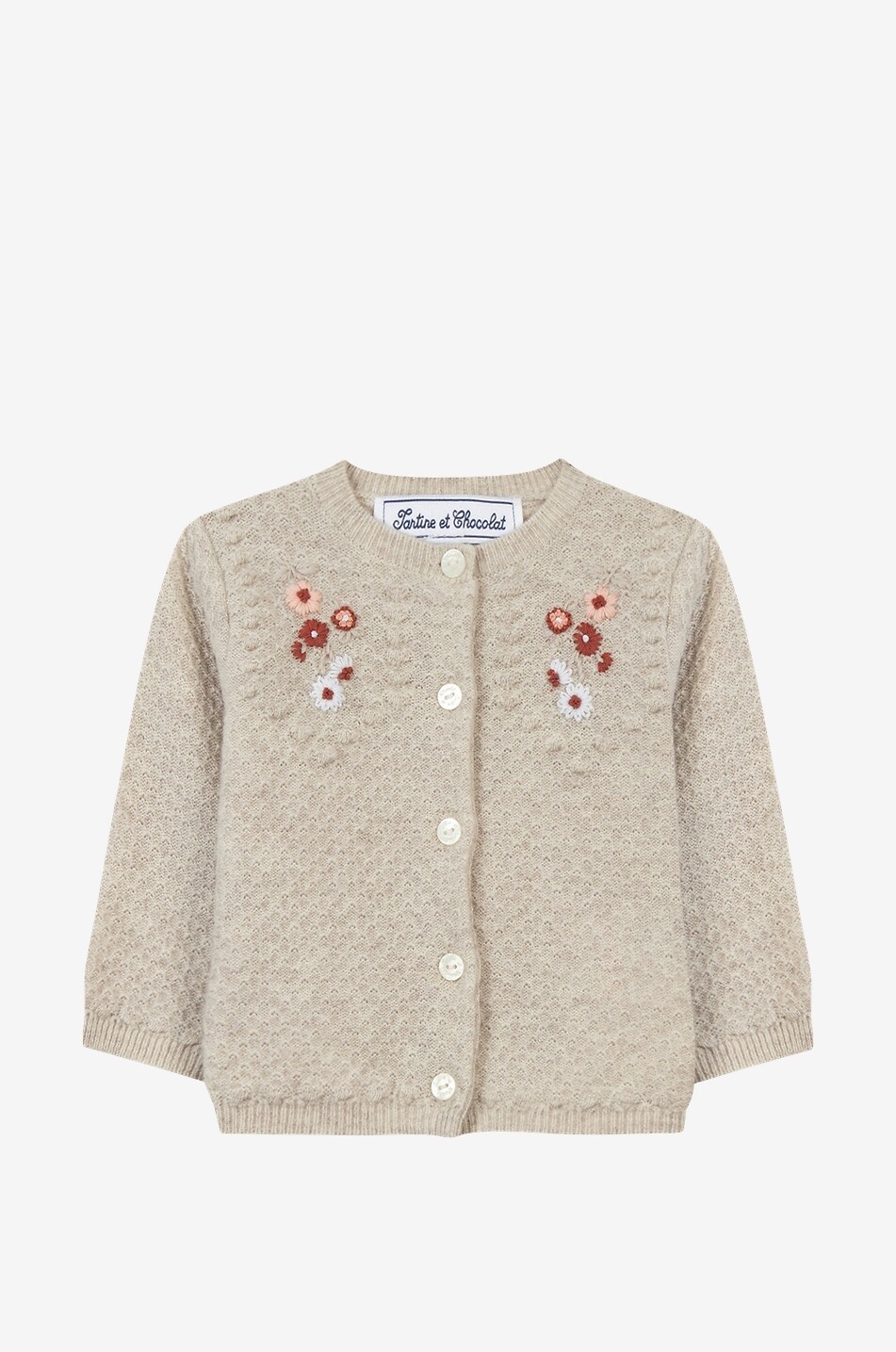 TARTINE ET CHOCOLAT Jardins de Bagatelle embroidered baby cardigan Baby CAMEL 1