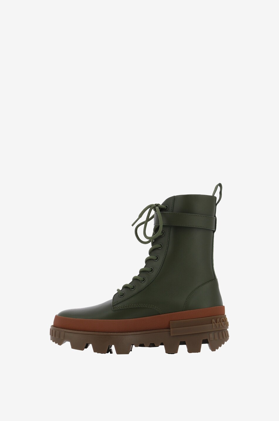 MONCLER Bottines à lacets en cuir à semelle crantée Carinne Femme KAKI 3