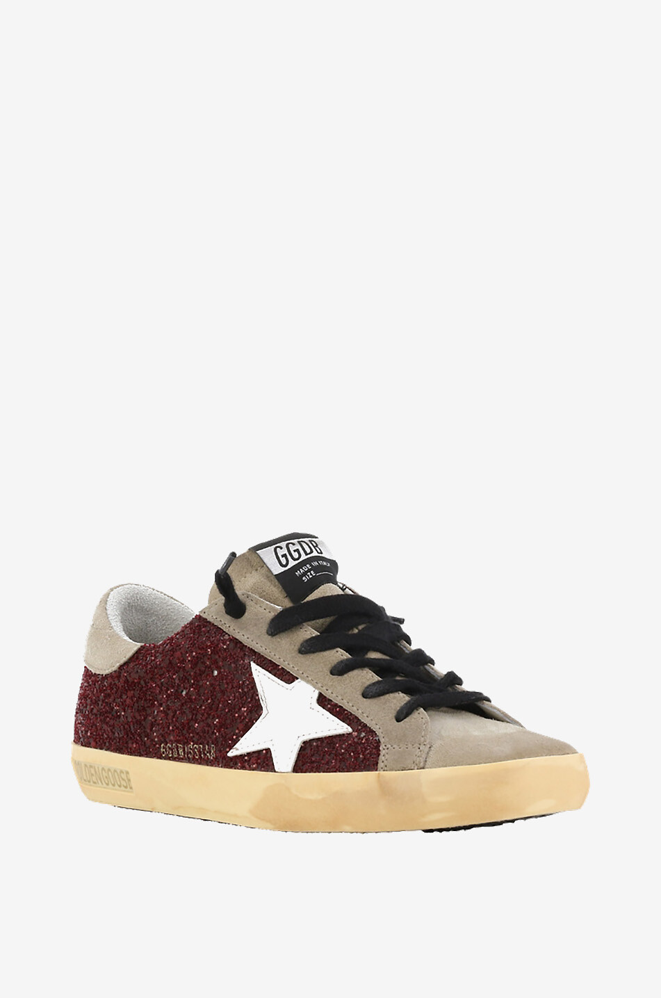 GOLDEN GOOSE Super-Star glitter adorned low-top suede sneakers Women DARK RED 1