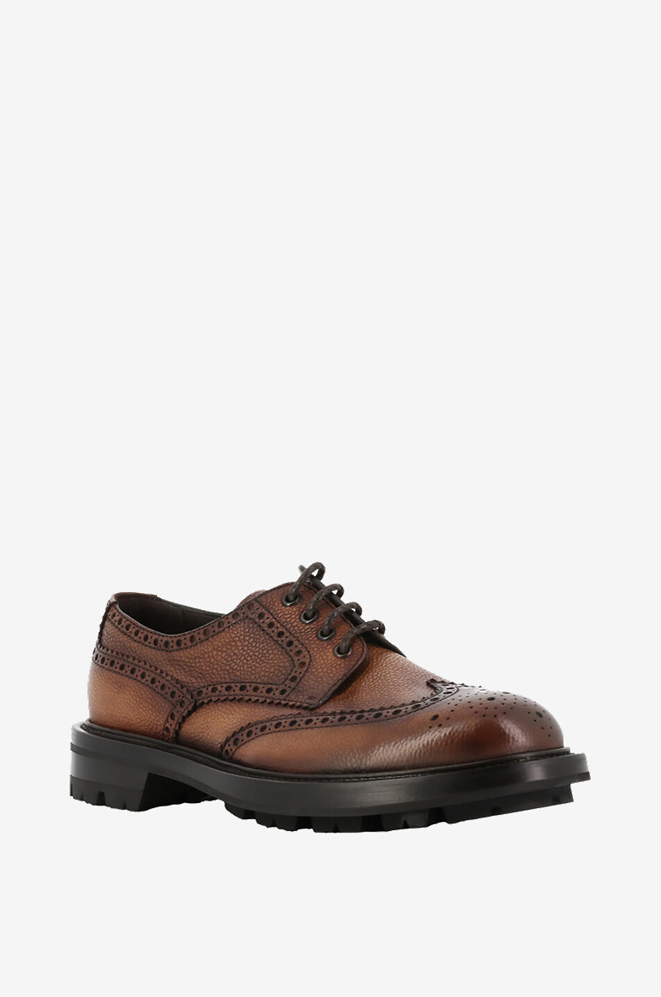 Grained leather derby shoes with perforations