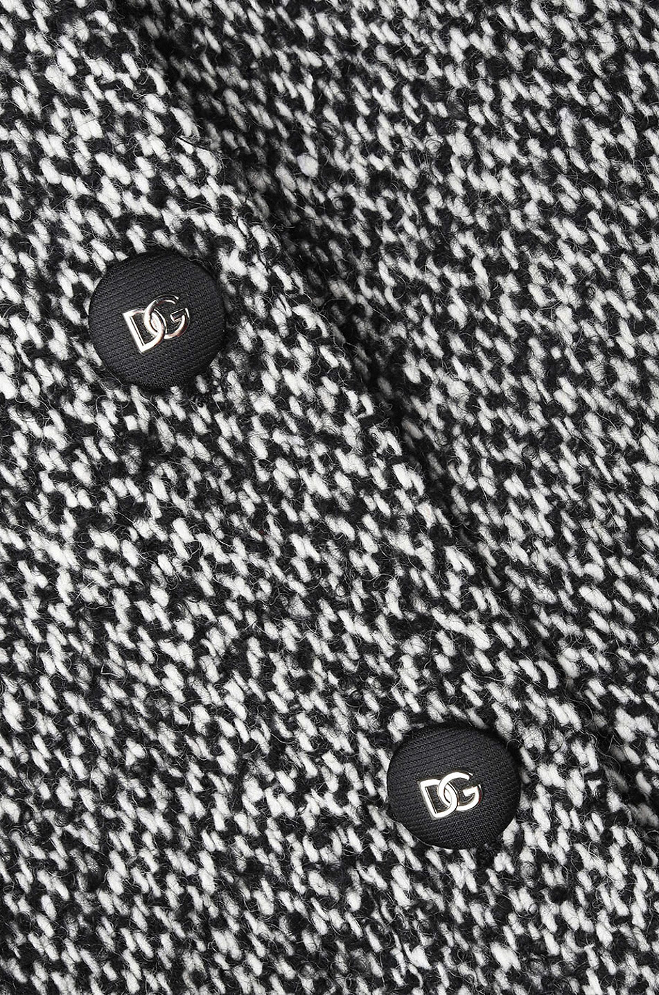 Veste tailleur raccourcie en tweed poivre et sel