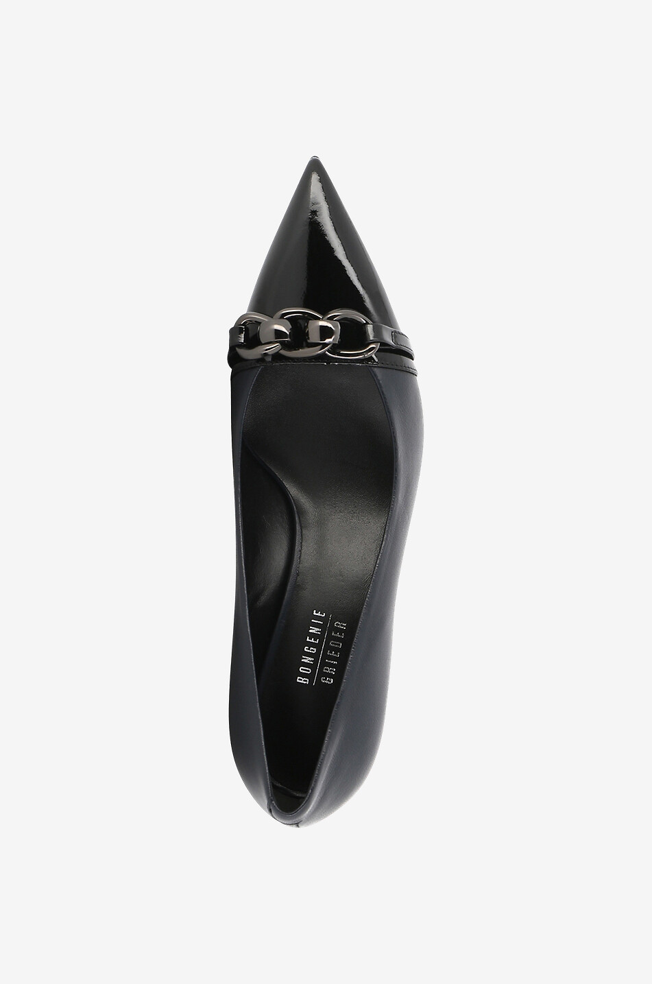 Ally 55 chain adorned smooth and patent leather pumps