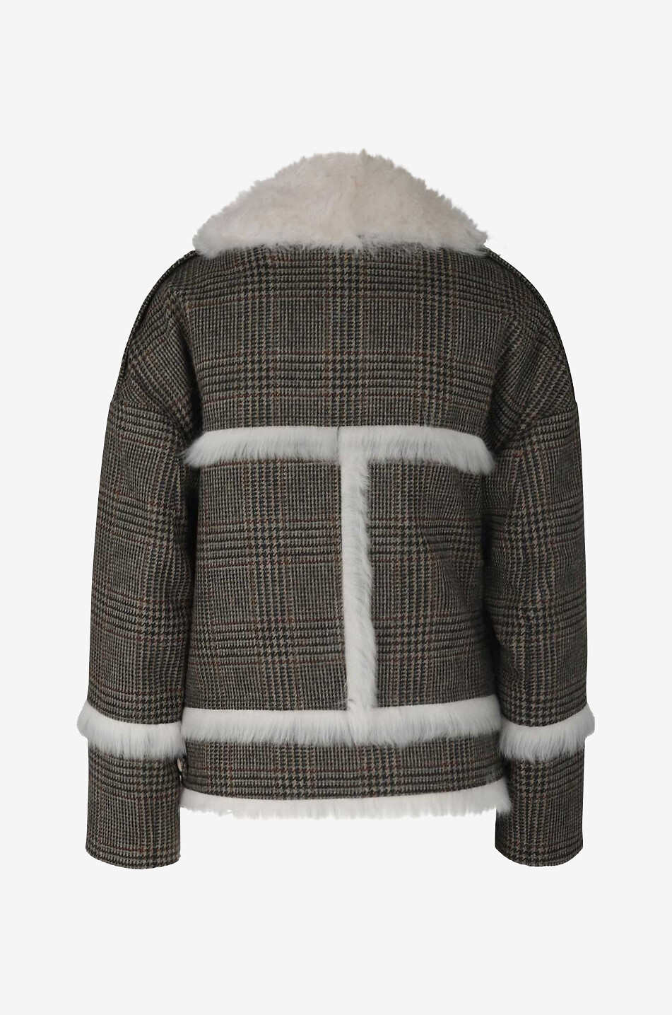 YVES SALOMON Bikerjacke aus karierter Wolle und Pelz Charles Damen GRÜN 2
