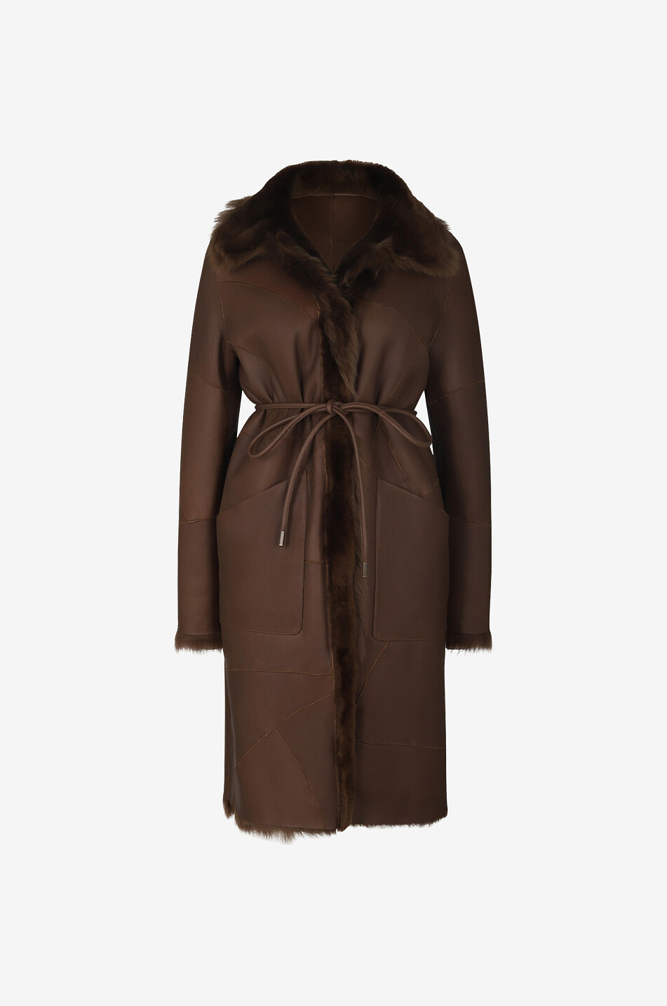 NOVE LEDER Wendbarer Shearling-Mantel Misty Patch Damen BRAUN 2