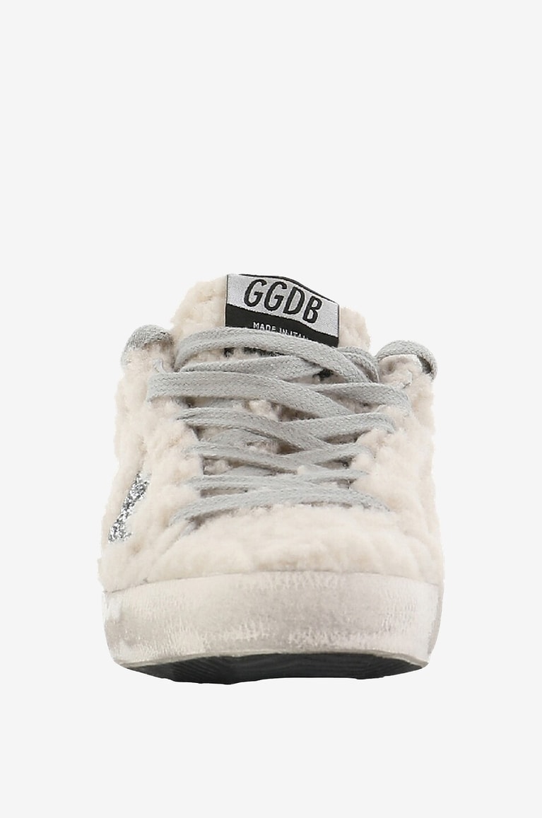 GOLDEN GOOSE Super-Star glitter star adorned low-top shearling sneakers Women BEIGE 2