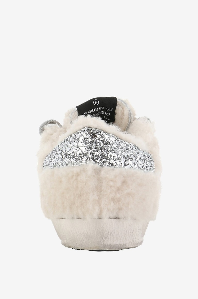 GOLDEN GOOSE Super-Star glitter star adorned low-top shearling sneakers Women BEIGE 4