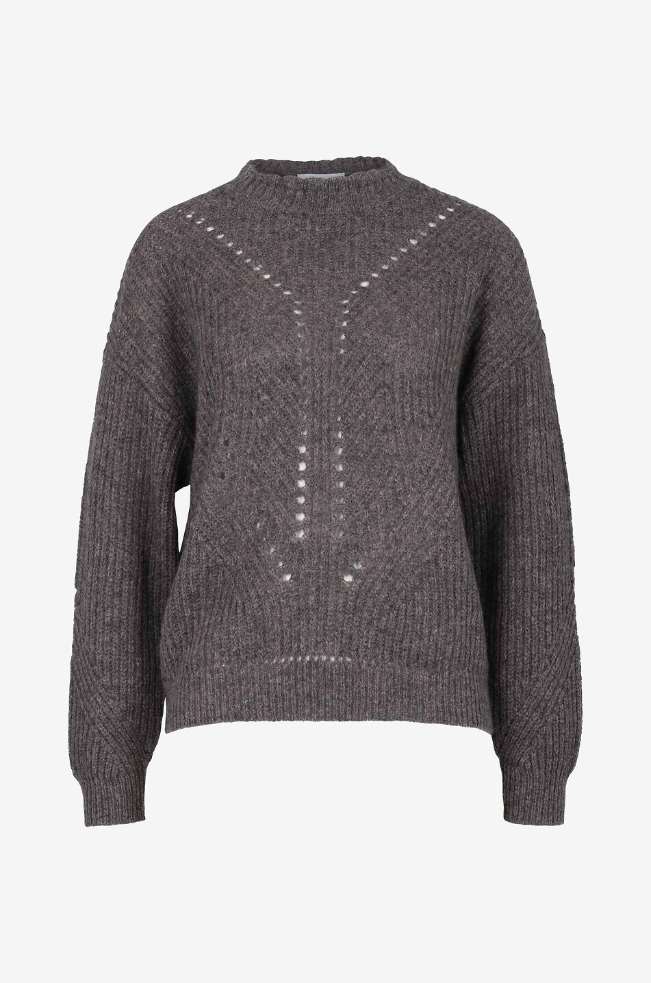 Wool and cashmere round neck openwork jumper