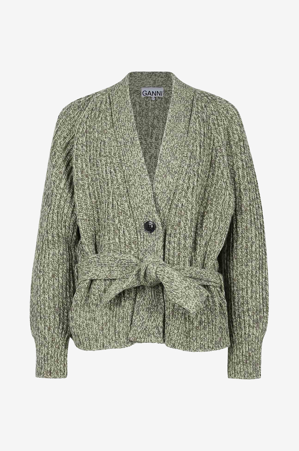 Cardigan côtelé chiné à col V et ceinture