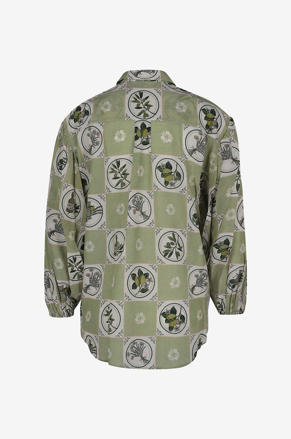 ALEMAIS Sofia lemon branch printed silk shirt Women GREEN 2