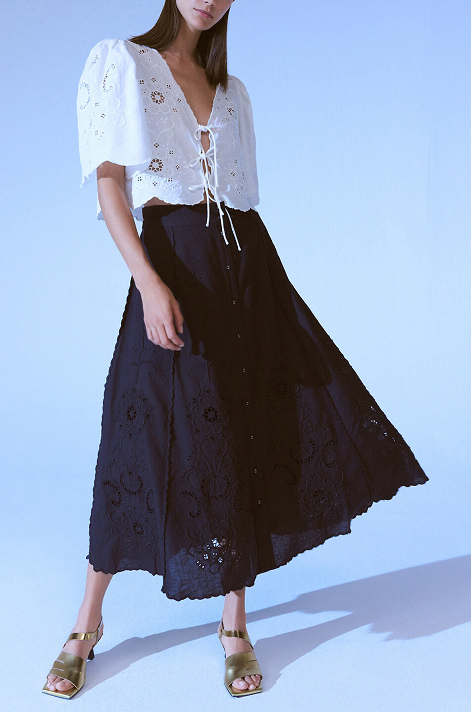 SEA Kiara cotton mid-length skirt Women BLACK 4