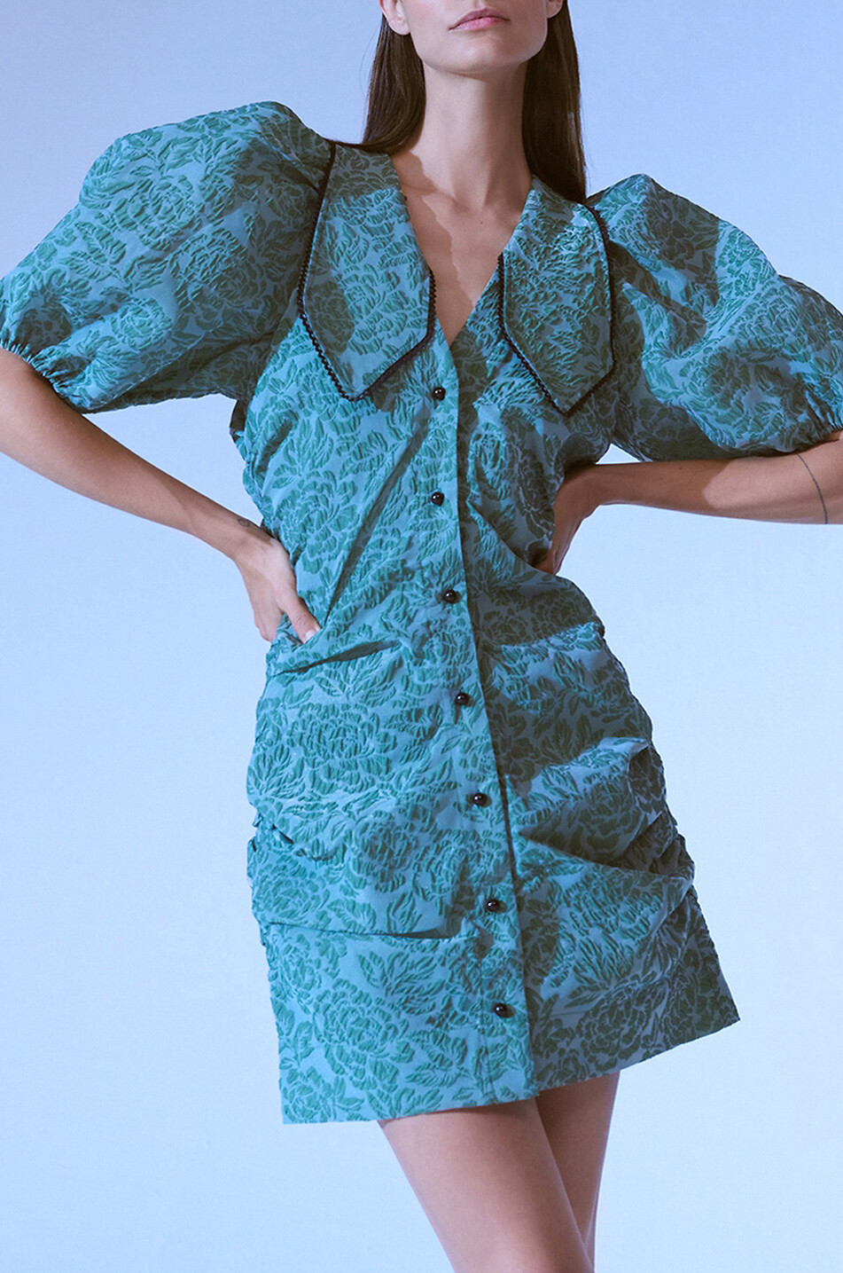 GANNI Minikleid aus nachhaltigem Jacquard mit Rosenmotiv Damen GRÜN 4