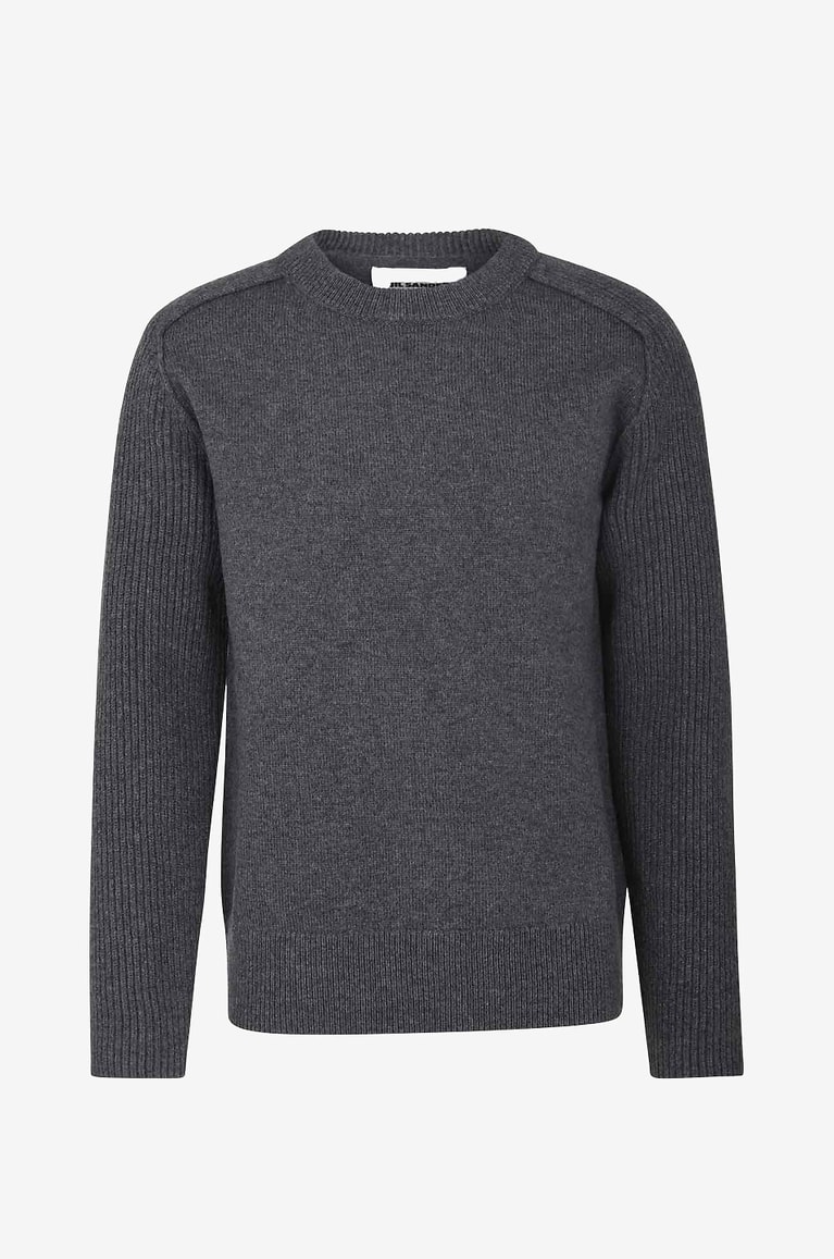 JIL SANDER Pull épais en laine à col rond Homme GRIS FONCÉ 1