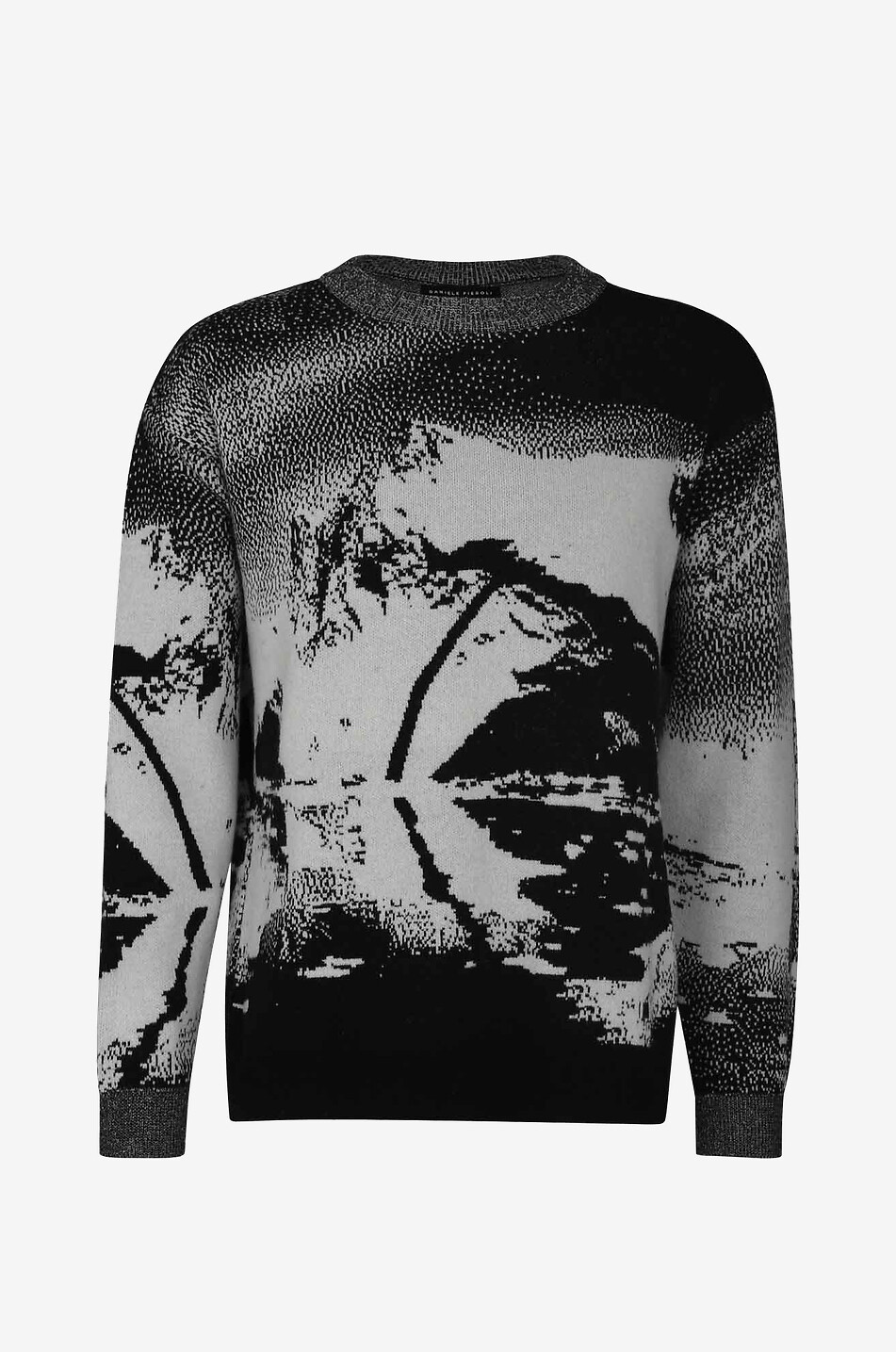 DANIELE FIESOLI Pull à col rond en laine mérinos motif montagne Homme NOIR 1