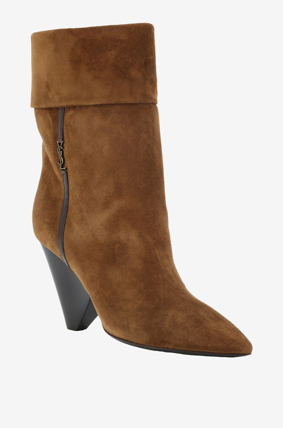 SAINT LAURENT PARIS Niki 85 heeled pointy-toe suede ankle boots Women BROWN 1
