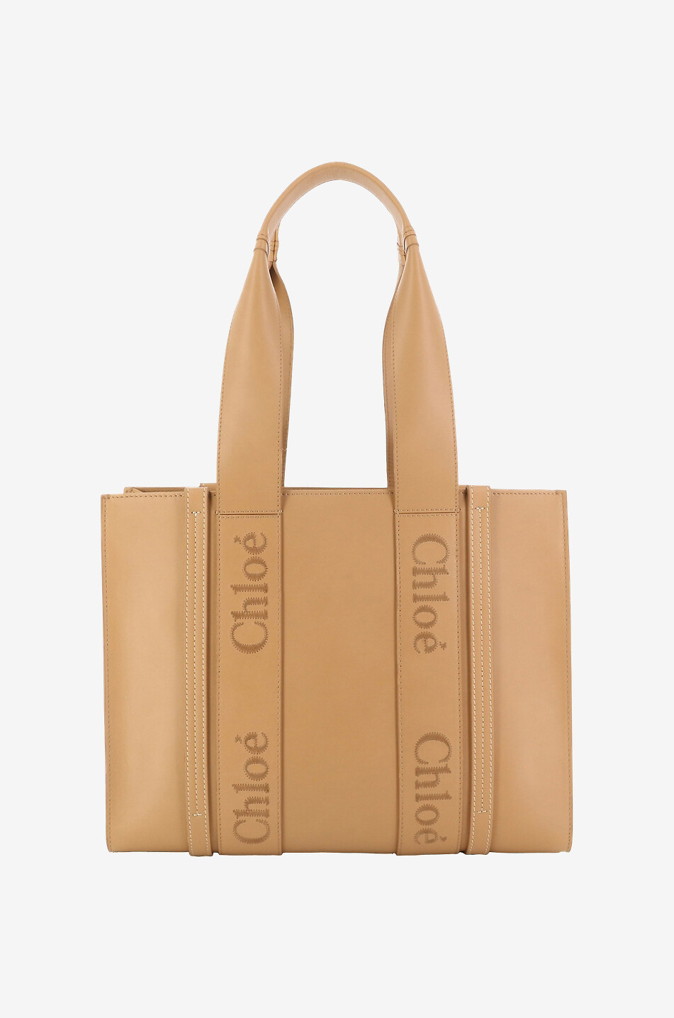 CHLOE Shopper aus besticktem Glattleder Woody Medium Damen BRAUN 1