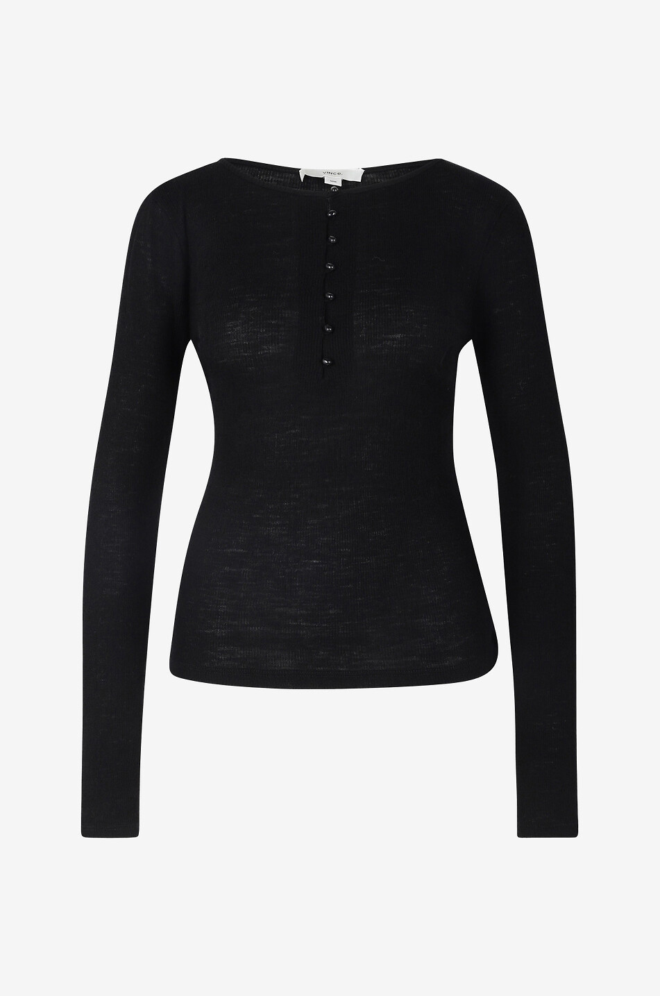 VINCE Langärmeliges Top aus Merinowolle Henley Damen SCHWARZ 1