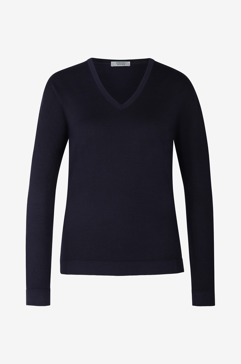 BONGÉNIE Pull fin à col V en laine Femme BLEU FONCE 1
