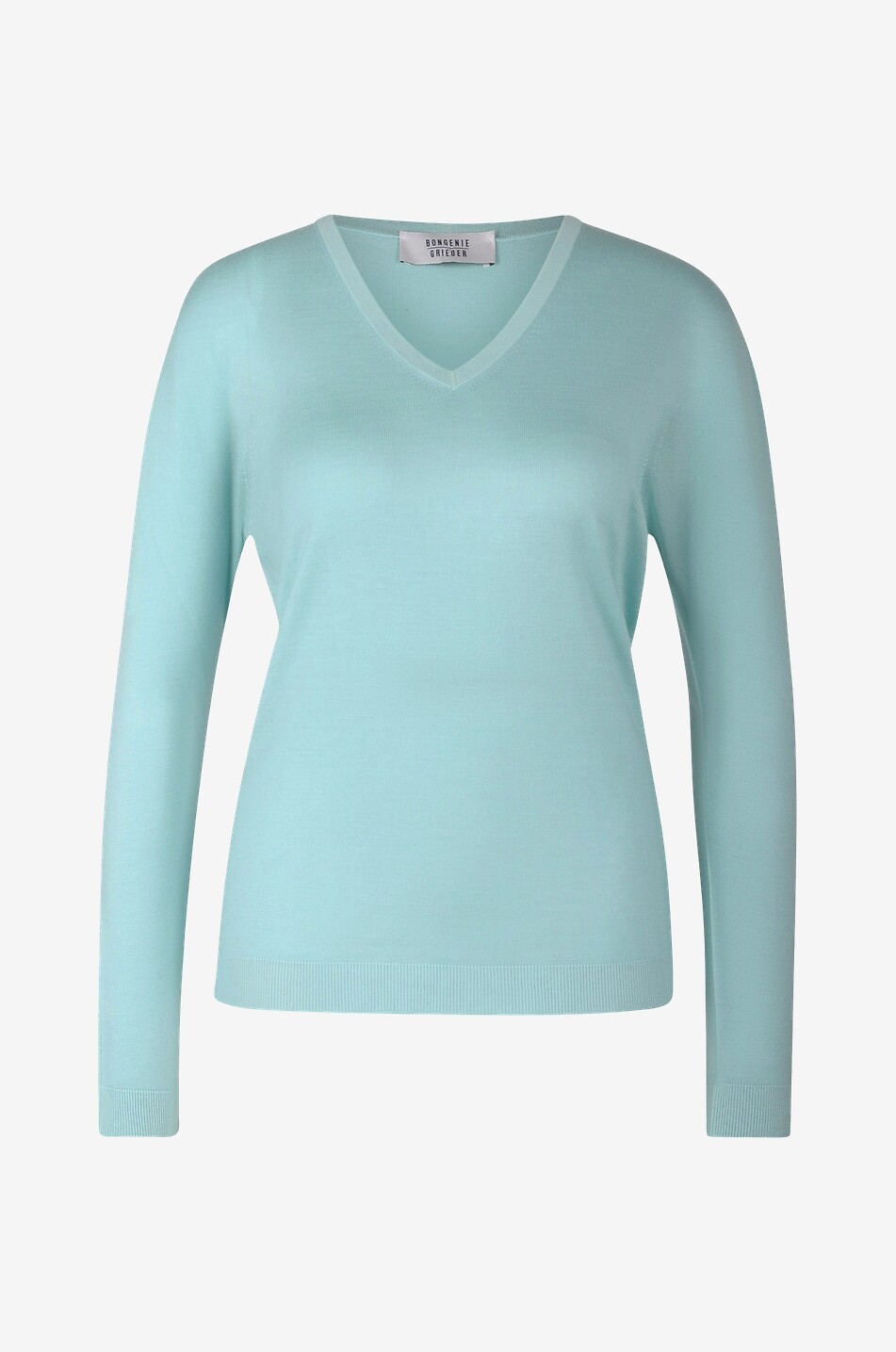 BONGÉNIE Pull fin à col V en laine Femme VERT CLAIR 1