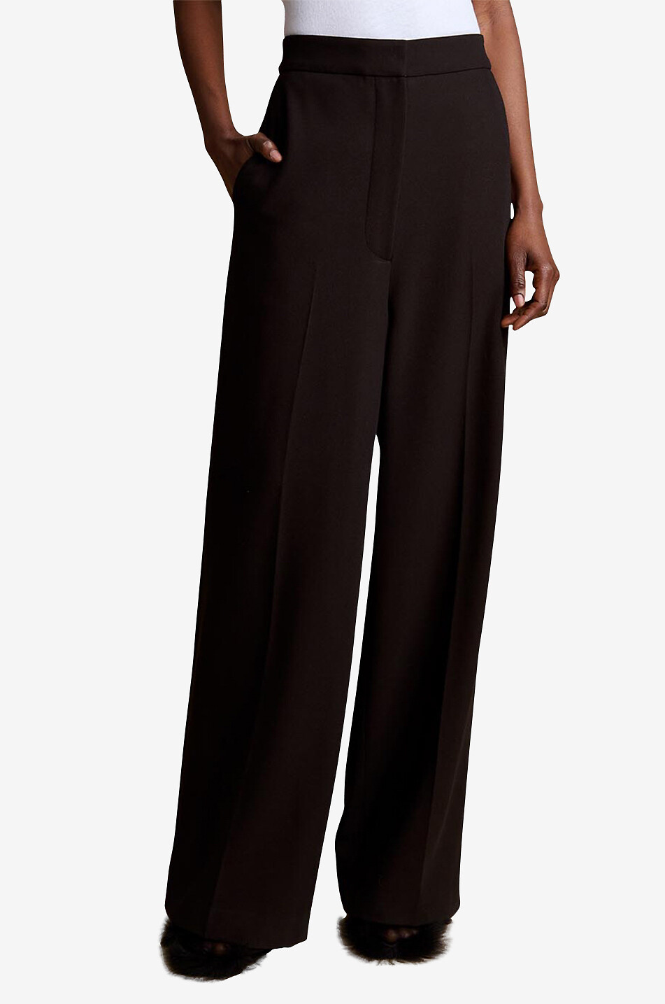 KHAITE Pantalon large taille haute en laine mélangée Strannly Femme NOIR 3