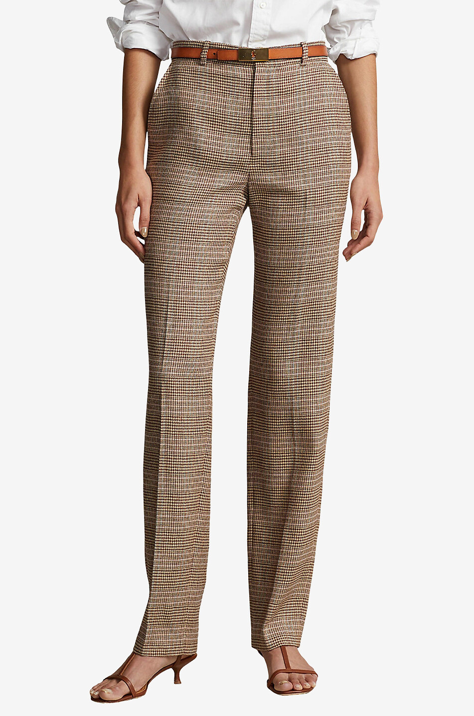 Karierte Leinenmix-Hose