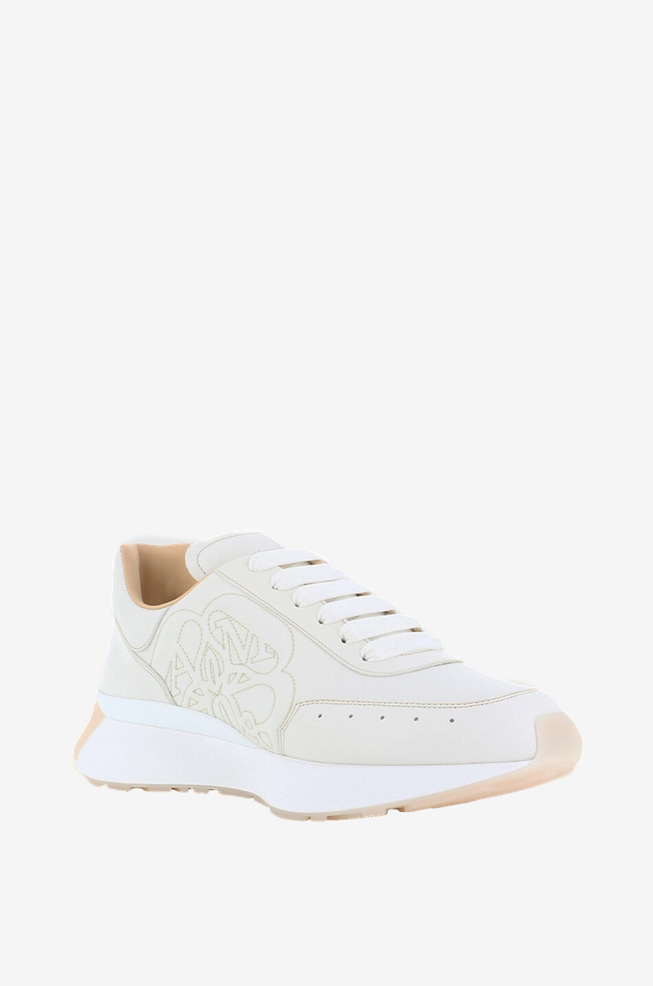 ALEXANDER McQUEEN Niedrige Schnürsneakers aus besticktem Nappaleder Sprint Runner Herren WEISS 1