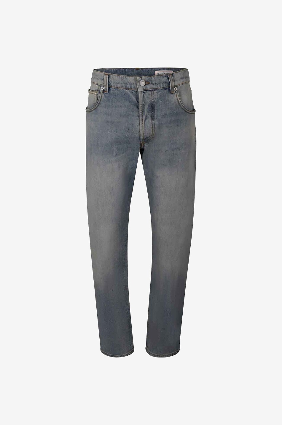 Topstitched faded slim fit jeans