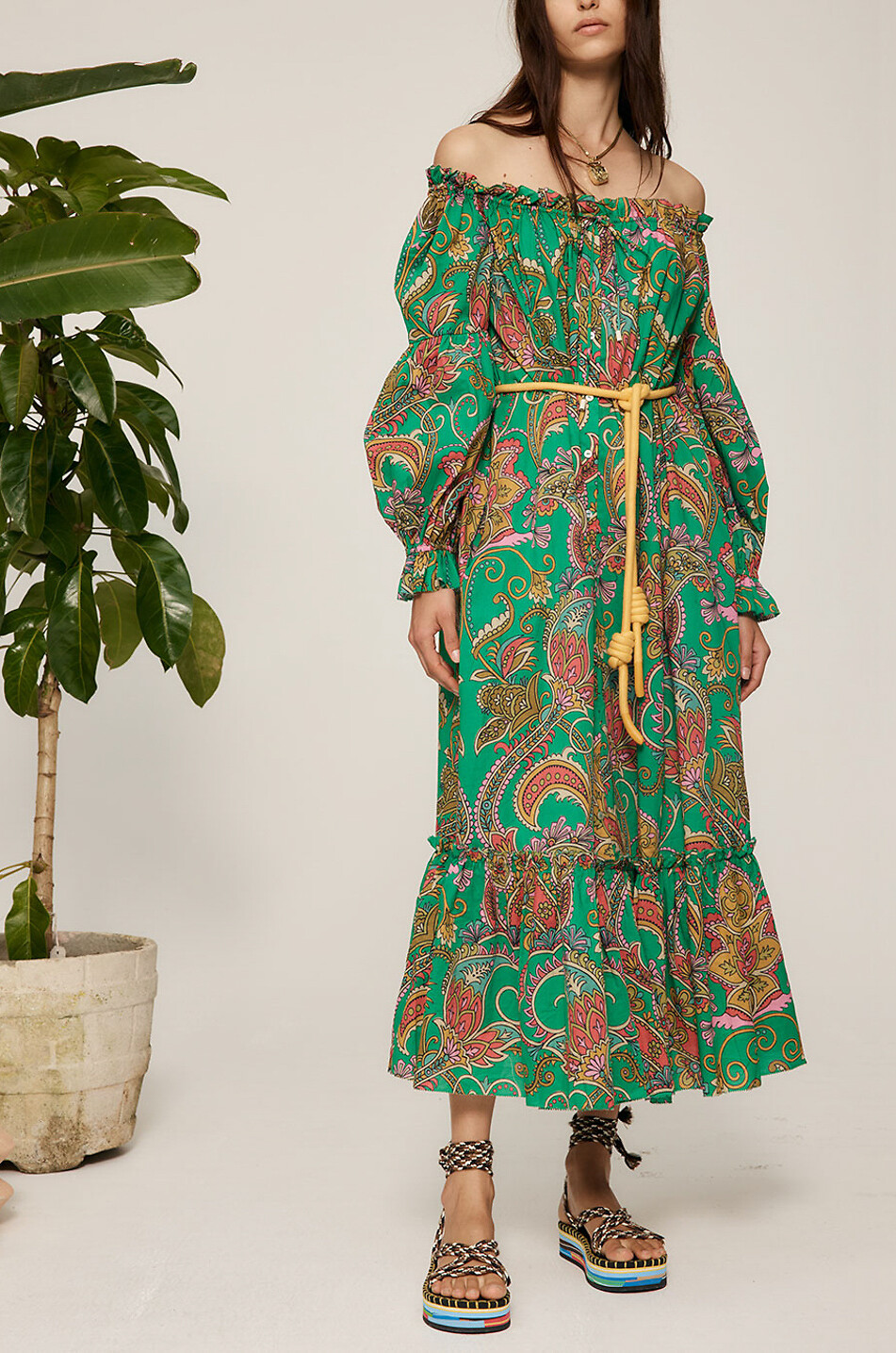 ALEMAIS Marion off-shoulder midi dress Women GREEN 4